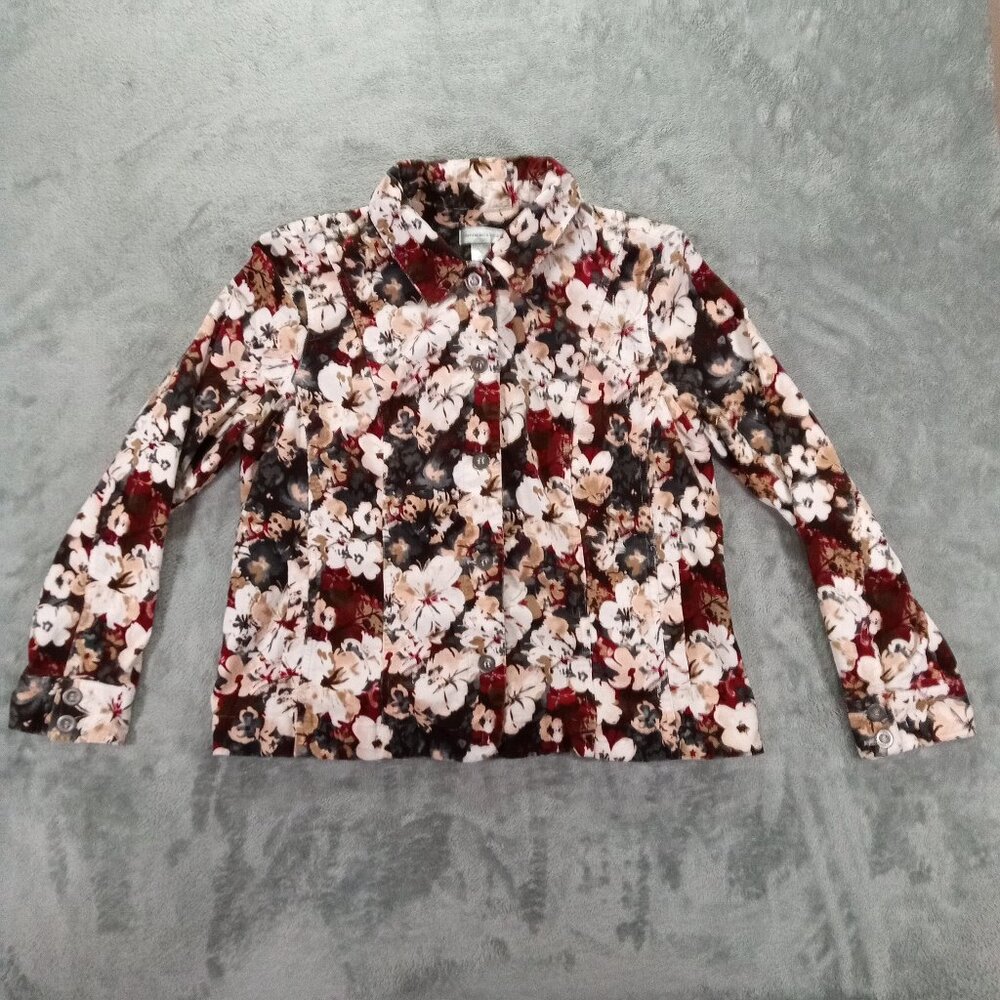 Christopher & Banks Corduroy Floral Jacket Women's XL Stretch Button Up